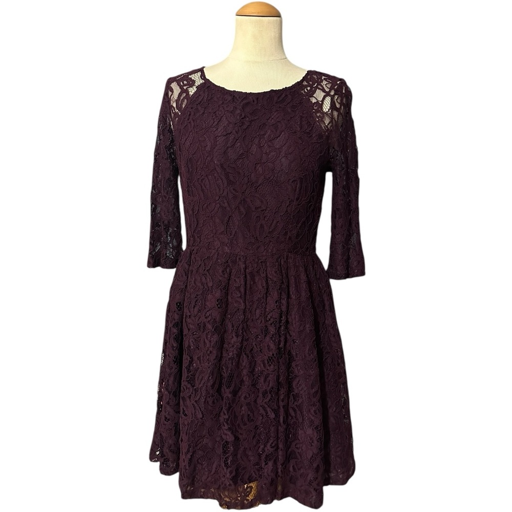 Cupcakes and Cashmere Lace 3/4 Sleeve A-Line Dress Wine Size 8